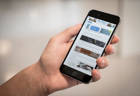 A smartphone showing the MyVoice platform