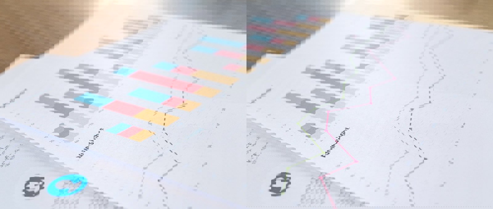 Colourful graphs and charts.