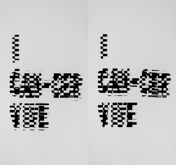 An image of the words 'I cancer vive' arranged to make you want to read it as 'I can survive'