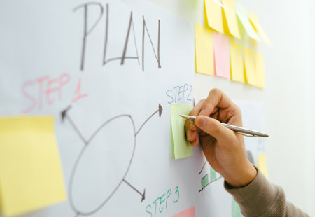 Close-up photograph of post-it notes and doodles on a whiteboard