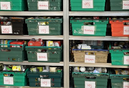Stacks of food at a food bank