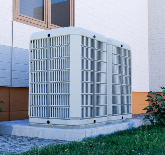 Close Up Heat Pump Outside Home