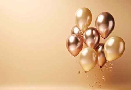 Holidays Birthday Party Wedding Decoration Concept Golden Metallic Helium Balloons Light Background Gold Balloons Background Celebrating Greeting Card Ai Generated Image