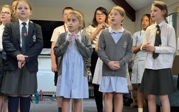 School choir performing for Warwick Court, Daventry customers 4