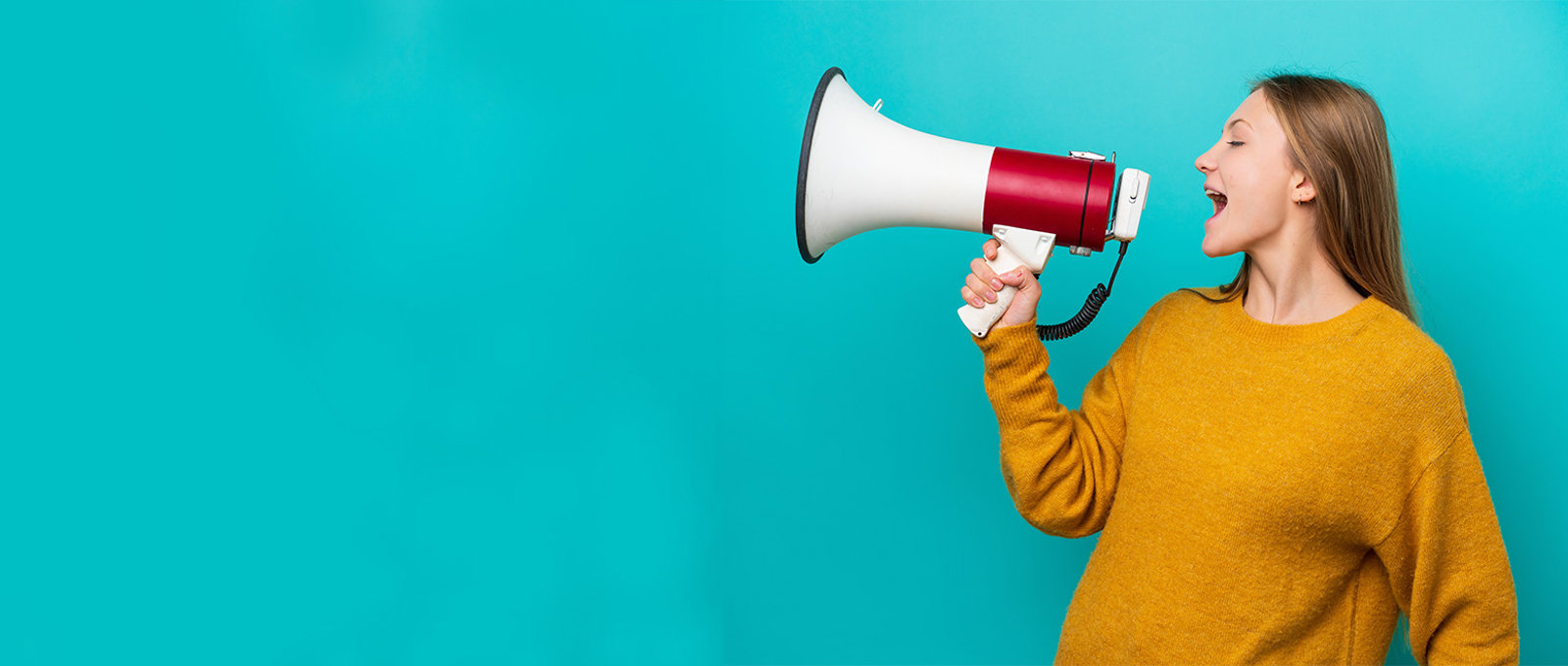 Woman With Megaphone, Blue Background