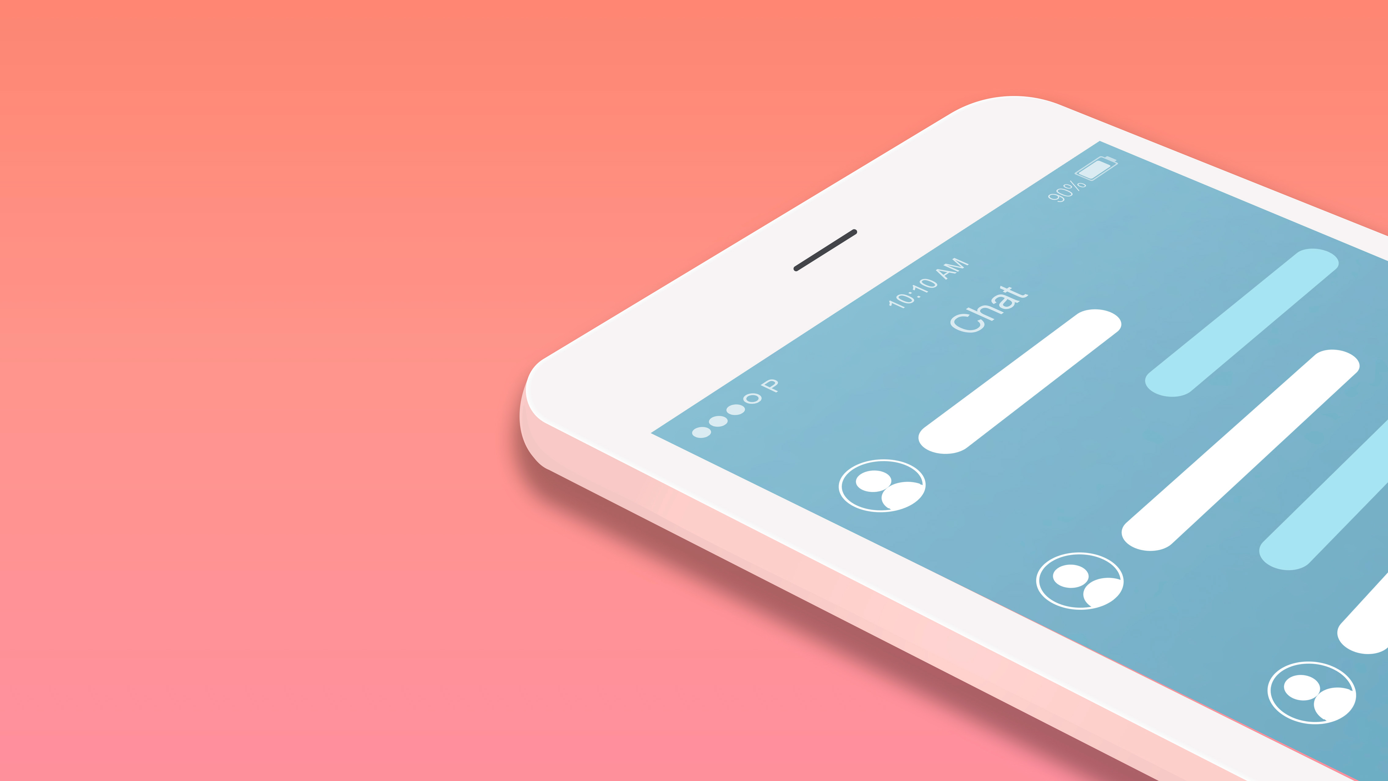 Photo of a CGI phone being used for an online chat service lying on a pink surface